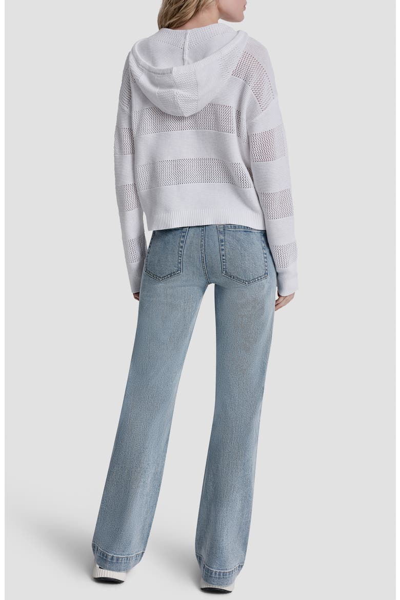 Pointelle Stripe Hooded Sweater, Alternate, color, WHITE