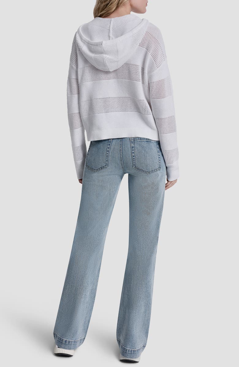 DKNY Jeans Pointelle Stripe Hooded Sweater, Alternate, color, White