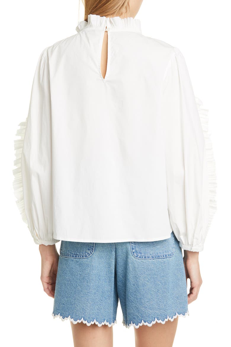 Tabitha Ruffle Balloon Sleeve Stretch Cotton Blouse, Alternate, color, WHITE