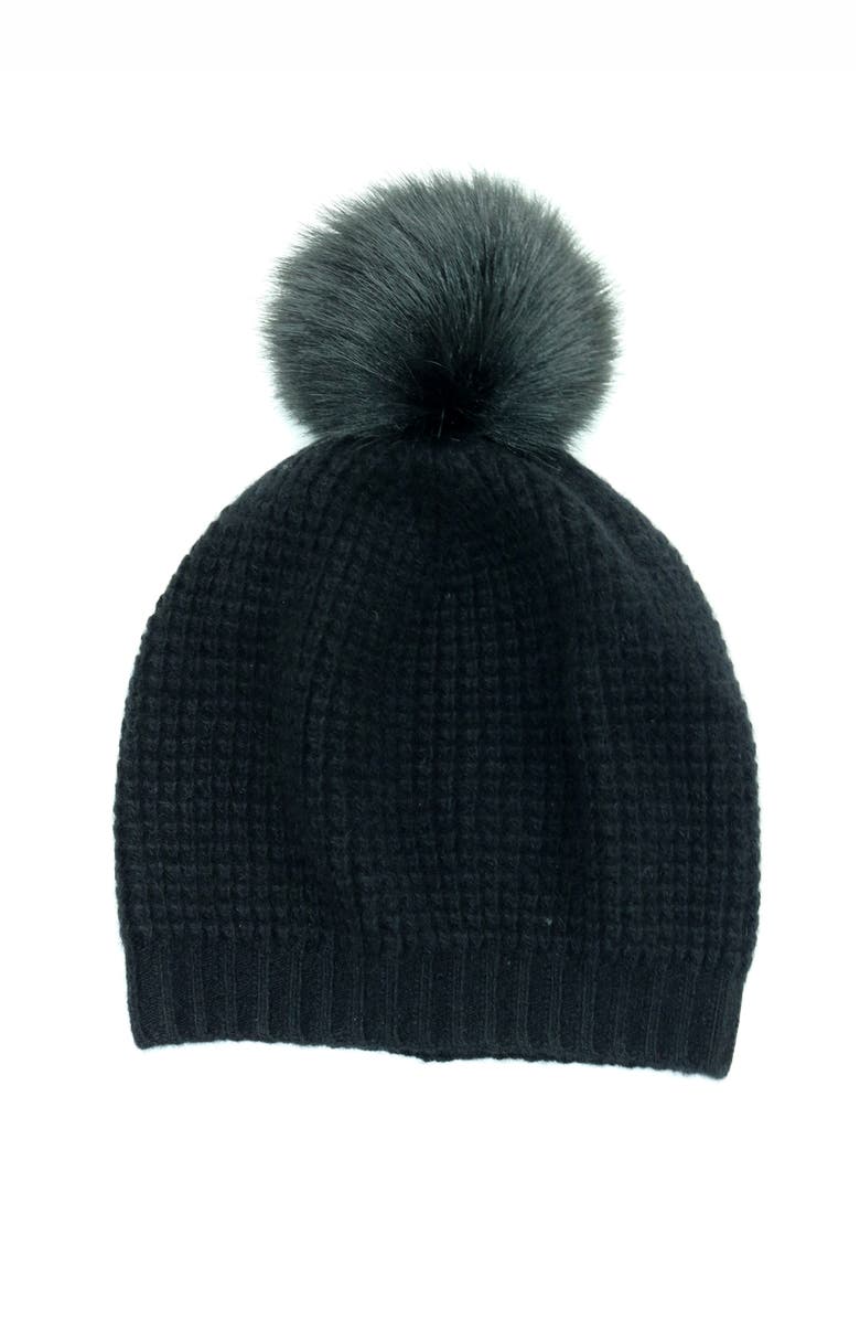 Portolano Cashmere stitched hat with pom, Main, color, Black