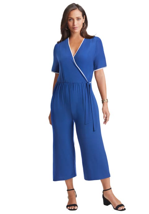 Stretch Knit Cropped Wide Leg Jumpsuit (Plus)