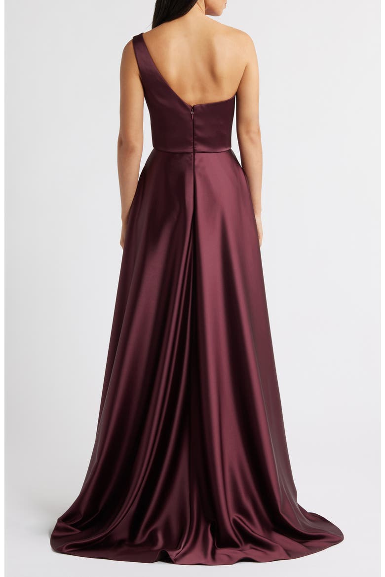 One-Shoulder Satin Gown, Alternate, color, RUBY