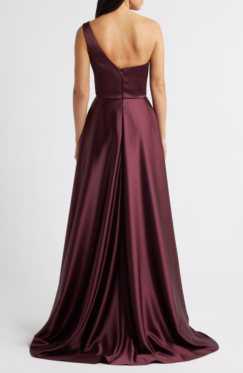 Amsale One-shoulder Satin Gown In Brown