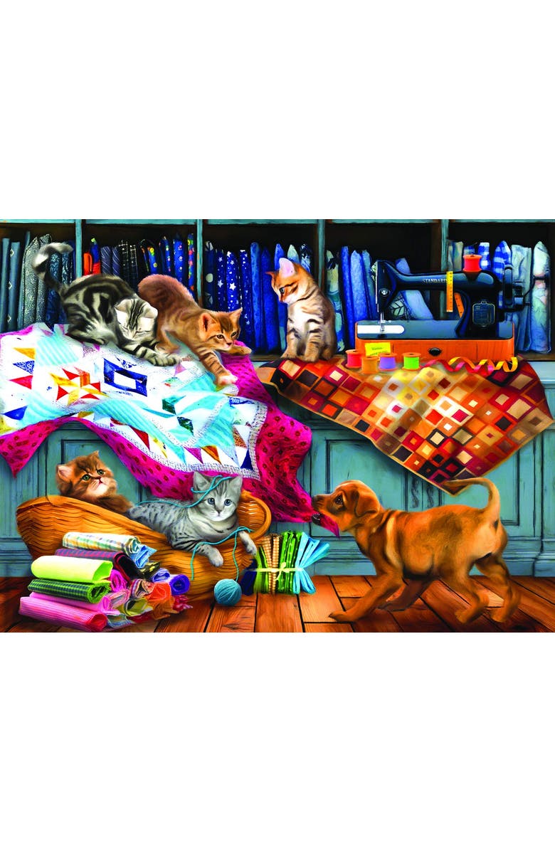 Sunsout Quilting Room Mischief 1000 piece Jigsaw Puzzle for Adults, Main, color, Multicolor