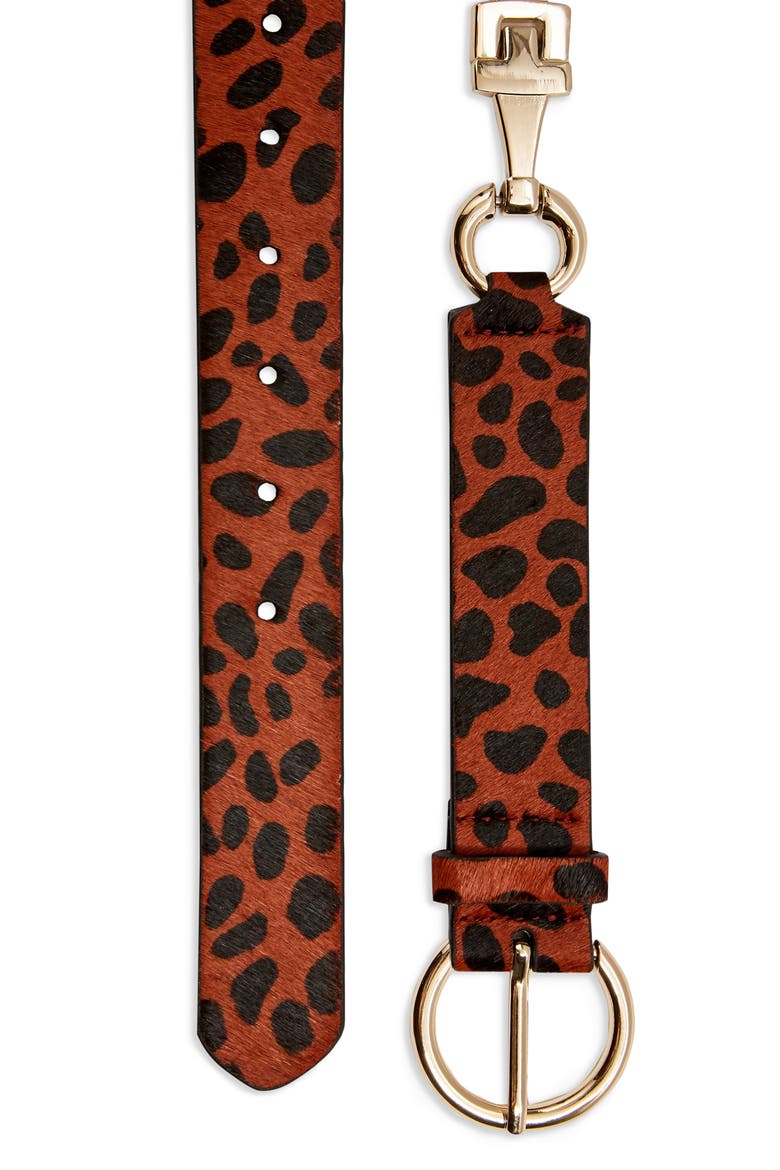 Leopard Print Genuine Calf Hair Belt, Alternate, color, RUST
