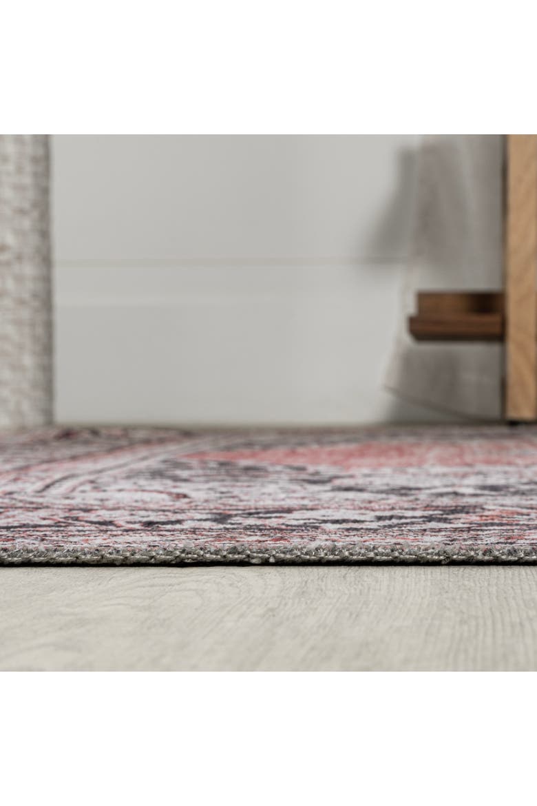 Bausch Bohemian Distressed Chenille Machine-Washable Area Rug, Alternate, color, Dark Pink/Black/White