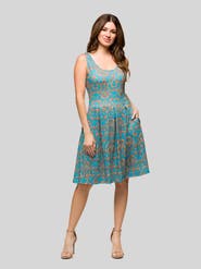 24seven Comfort Apparel Womens Essential Sleeveless Pleated Knee Length Pocket Dress