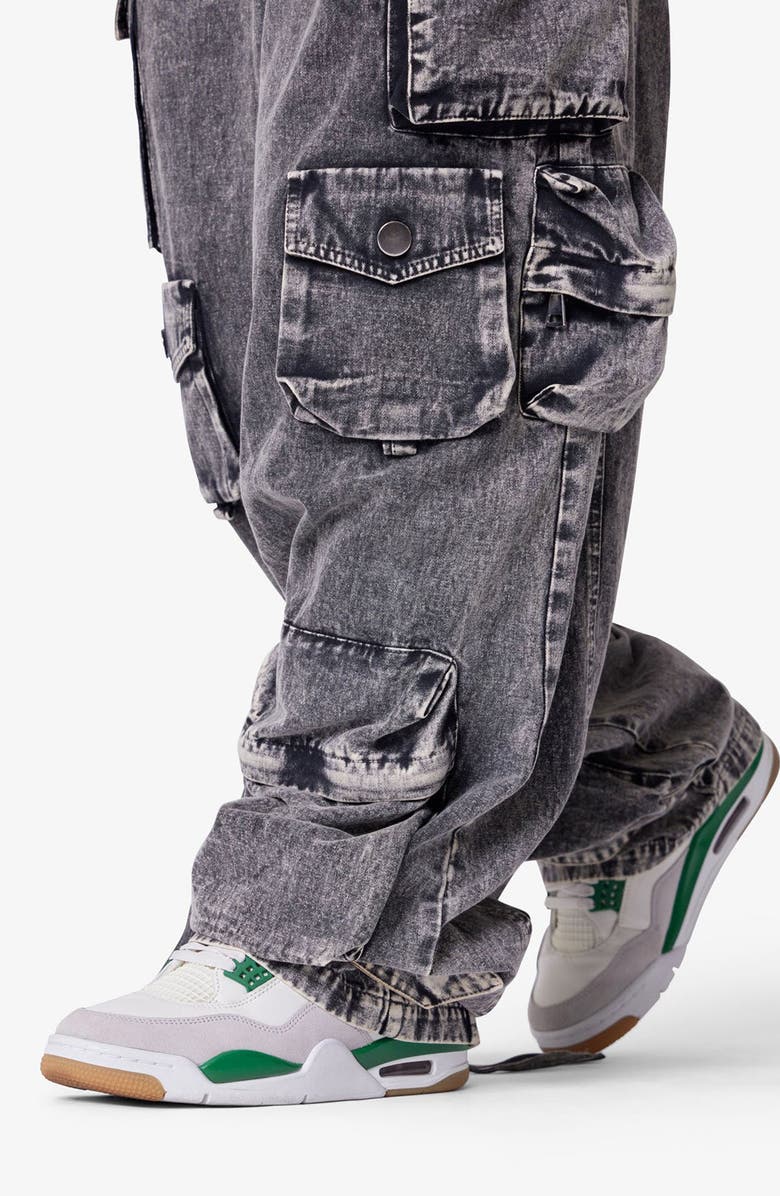 mnml Washed Barrel Baggy Cargo Pants, Alternate, color, Washed Black