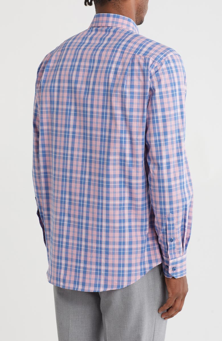 David Donahue Plaid Pima Cotton Dobby Sport Shirt, Alternate, color, Denim/ Pink