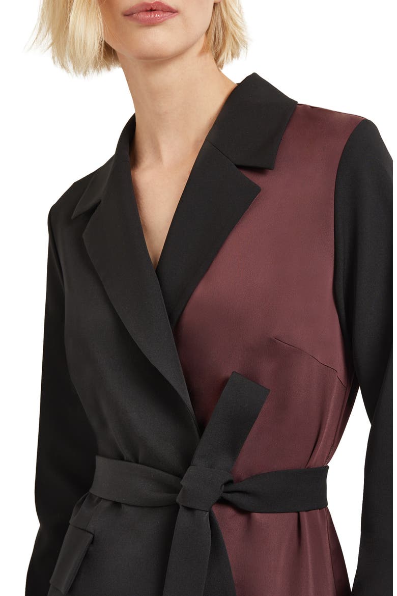 Colorblock Tie Waist Long Sleeve Dress, Alternate, color, MAHOGANY/ BLACK
