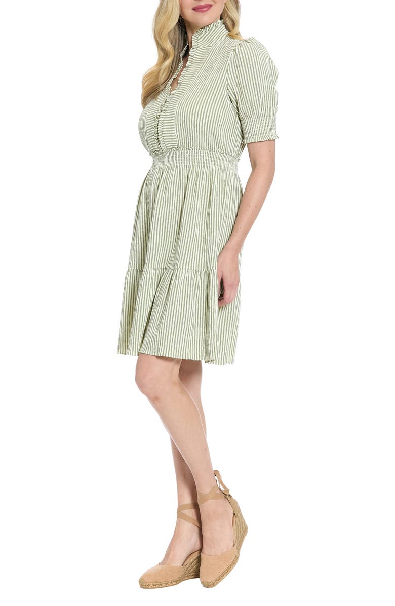 London Times Puff Sleeve Smocked Dress, Alternate, color, Cream/ Olive