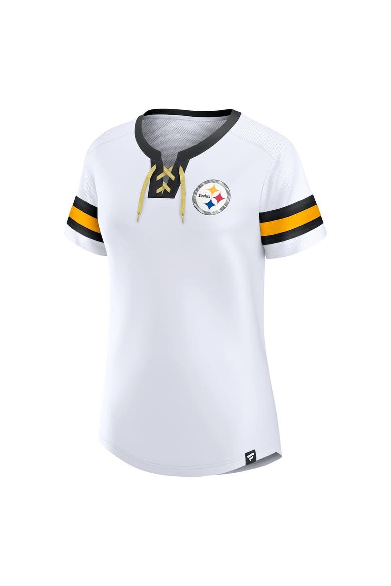 Women's Fanatics Branded White Pittsburgh Steelers Sunday Best Lace-Up T-Shirt, Alternate, color, White