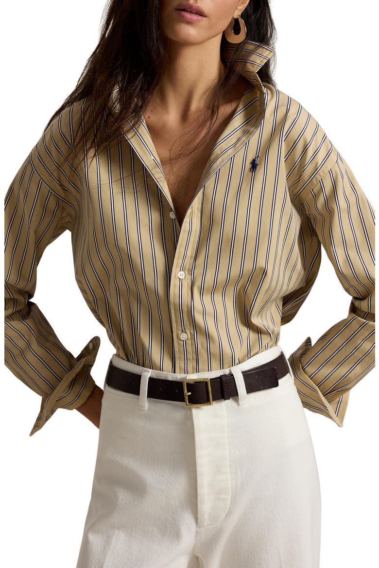 Relaxed Fit Stripe Button-Up Shirt, Main, color, TAN/ ROYAL MULTI