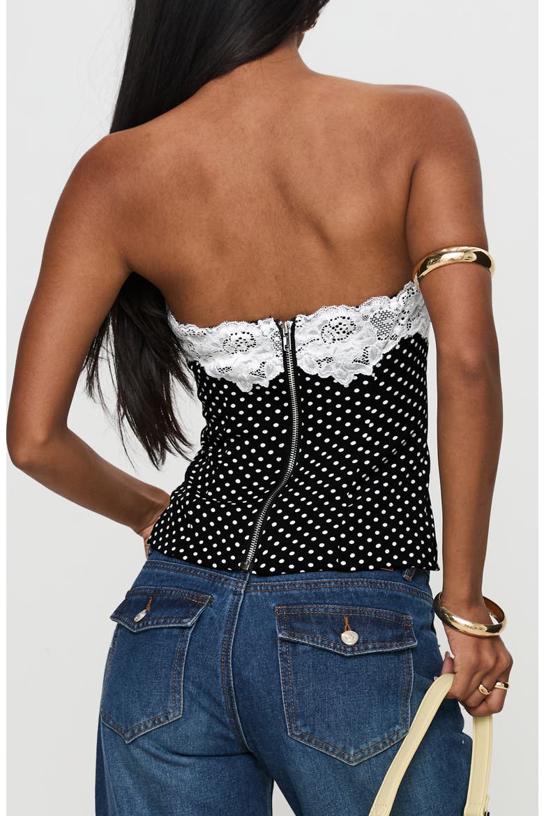 Ettore Lace Trim Polka Dot Strapless Top, Alternate, color, BLACK POLKA