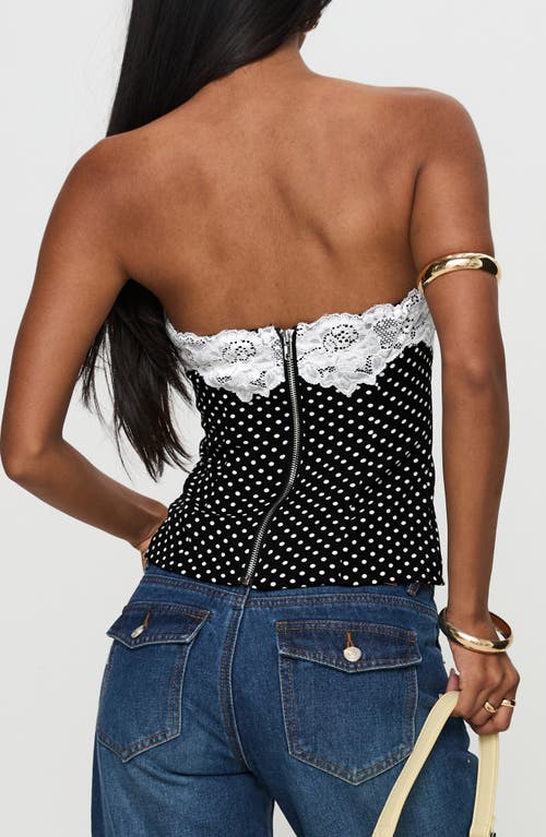 Princess Polly Ettore Lace Trim Polka Dot Strapless Top In Black