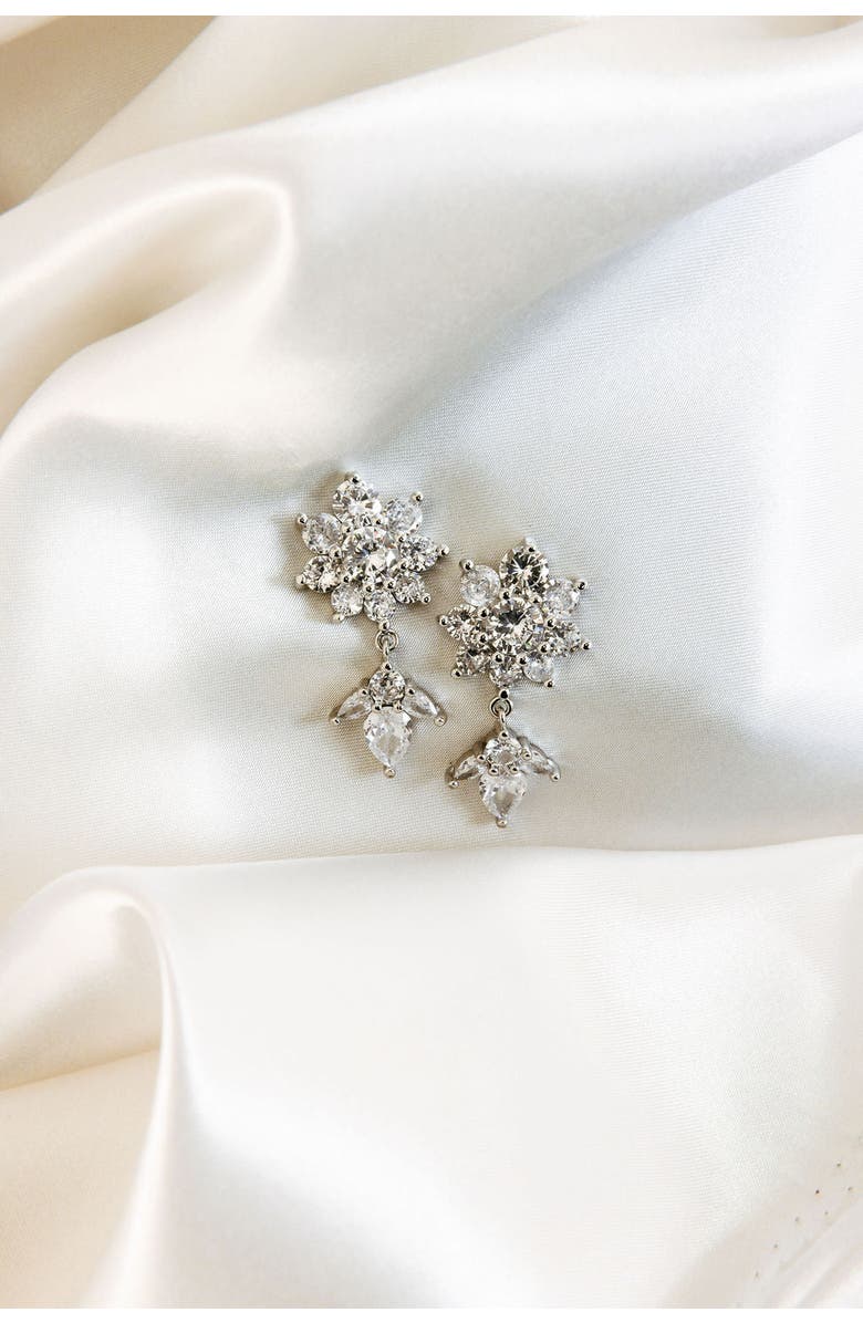 Untamed Petals Whisper Crystal Drop Earrings, Alternate, color, Silver