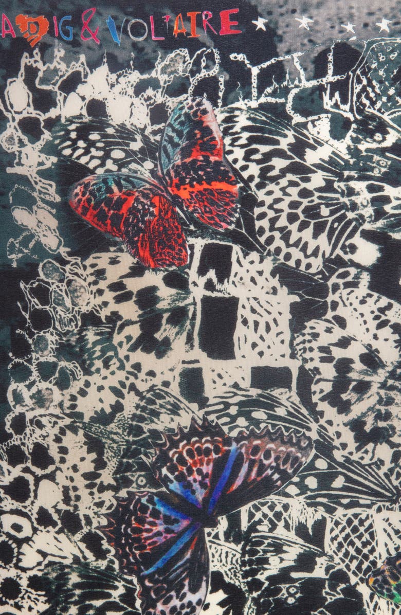 Zadig & Voltaire Blondie Butterfly Print Silk Scarf, Alternate, color, 