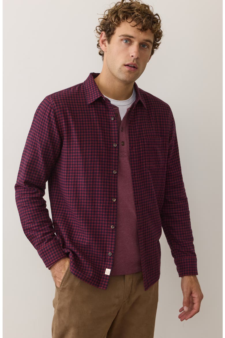 Tahoe Plaid Flannel Button-Up Shirt, Alternate, color, NAVY/RED GINGHAM