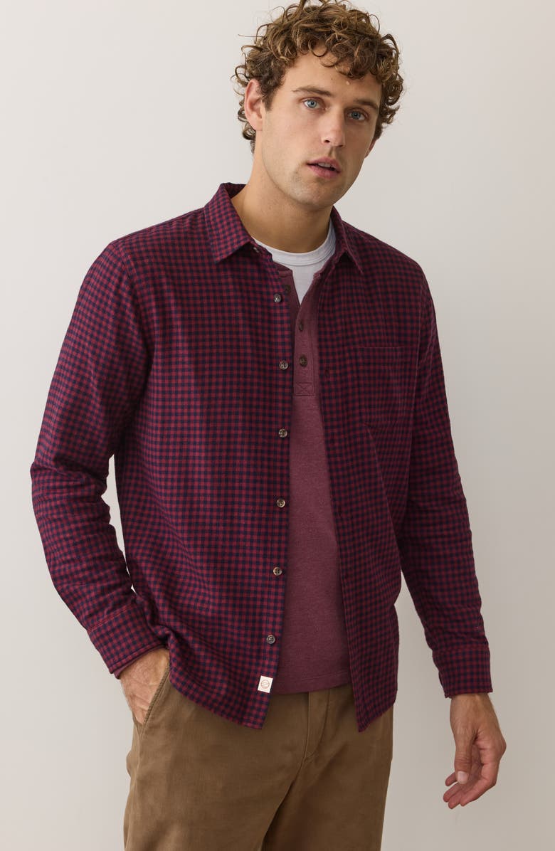 Marine Layer Tahoe Plaid Flannel Button-Up Shirt, Alternate, color, Navy/Red Gingham