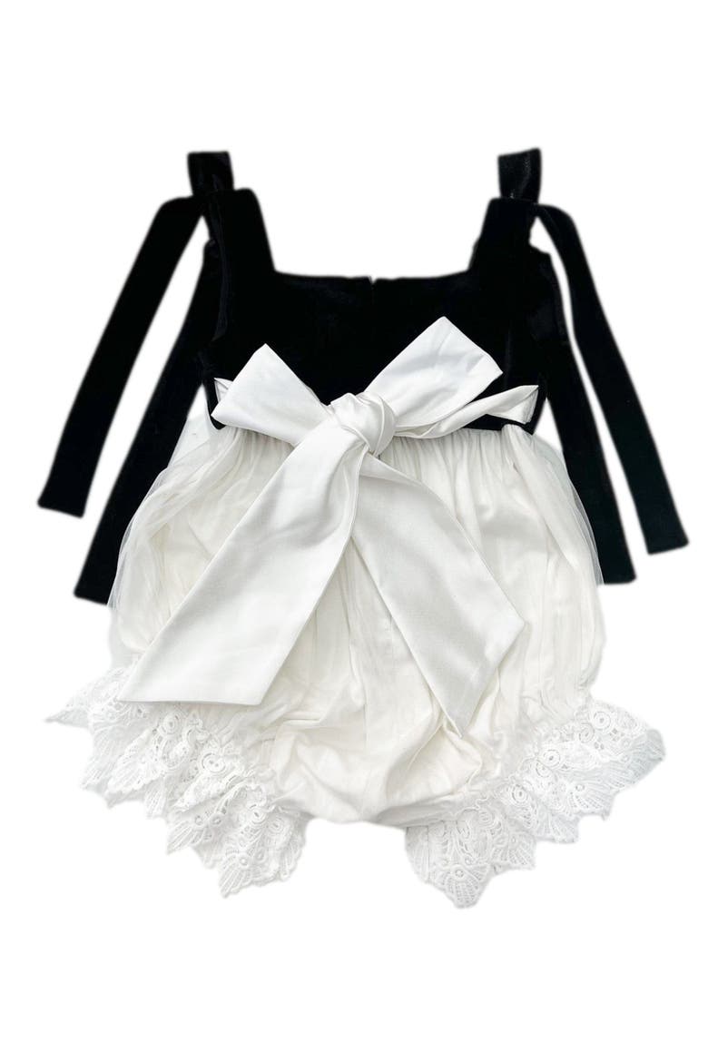 Audrey Velour Tulle Romper, Alternate, color, Black and White