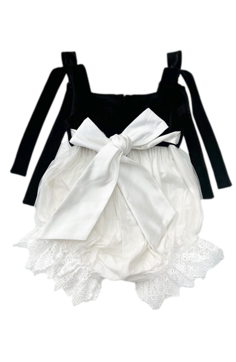 Petite Maison Kids Audrey Velour Tulle Romper, Alternate, color, Black And White