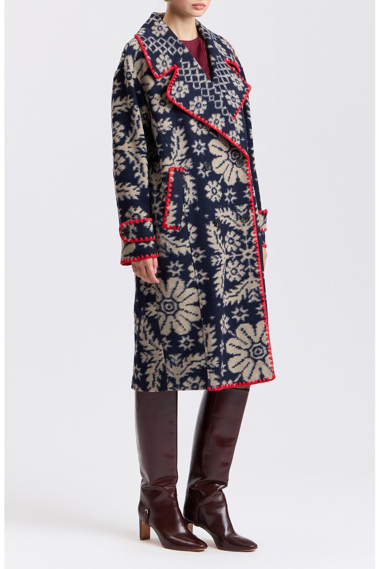 Whipstitched Oversized Jacquard Peacoat, Alternate, color, FOLK PAISLEY