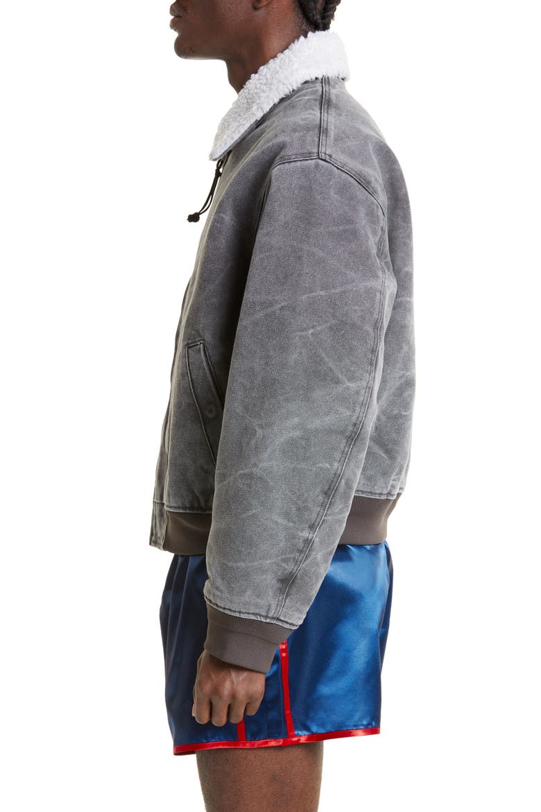 Denim & Faux Shearling Bomber Jacket, Alternate, color, CARBON GREY