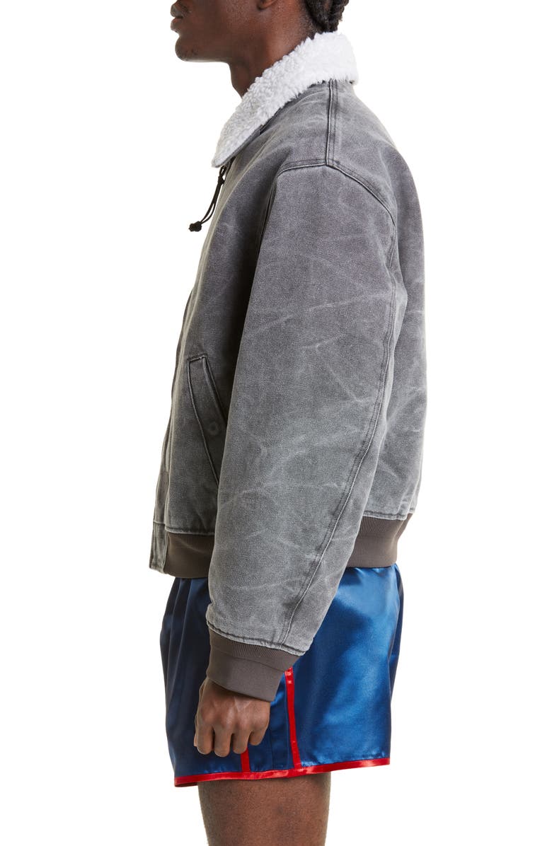 Acne Studios Denim & Faux Shearling Bomber Jacket, Alternate, color, 