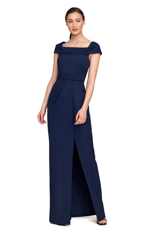 Kay Unger Anastasia Cap Sleeve Column Gown In Dark Midnight