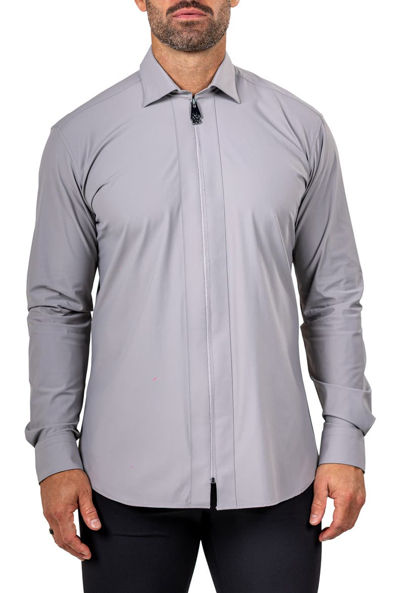 FibZip Marthyr Knit Zip-Up Shirt, Main, color, GREY
