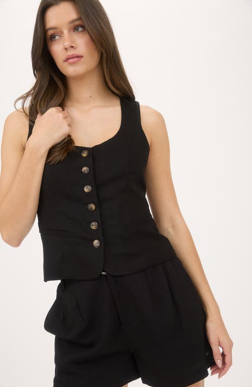 Blu Pepper Scoop Neck Button Front Vest In Black
