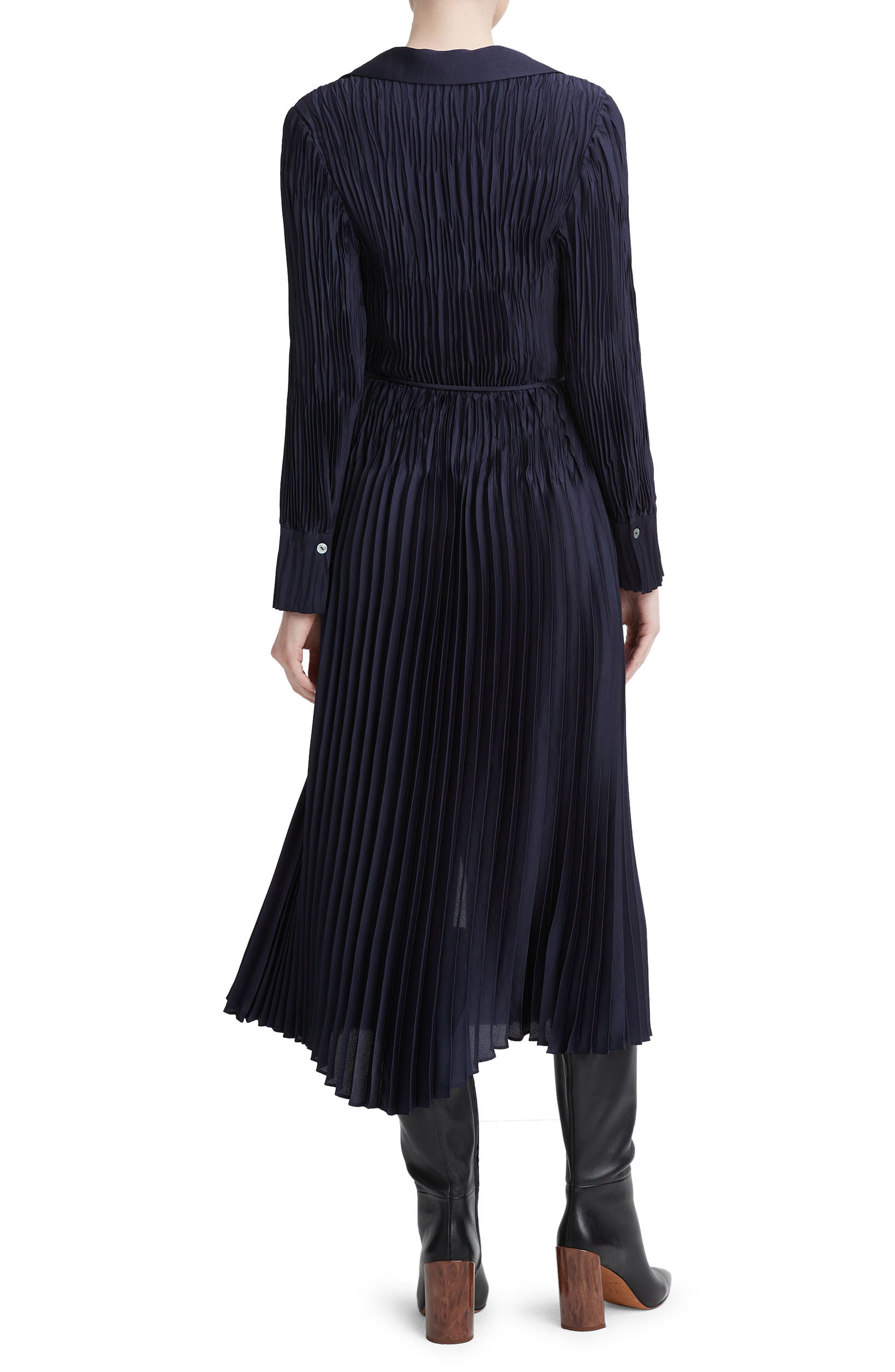 Pleated Tie Waist Long Sleeve Midi Dress - image 2