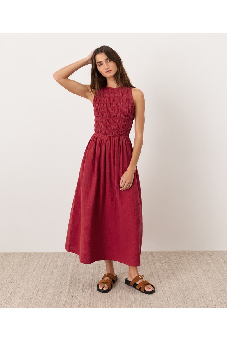 Organic Cotton Coastal Double Gauze Smocked Dress, Main, color, Poppy Red