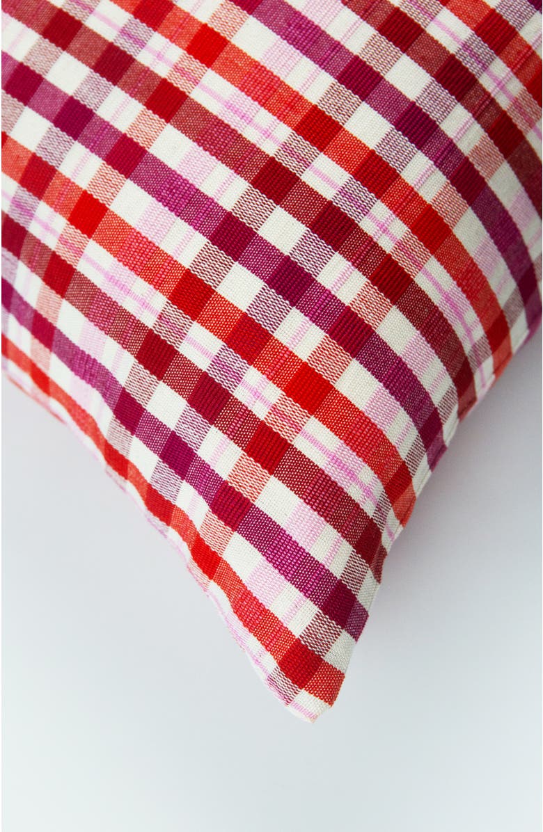 Archive New York Noel Red Plaid Handwoven Cotton Square Throw Pillow, Alternate, color, Red Plaid