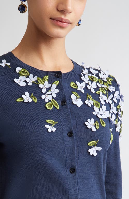 Carolina Herrera Floral Embroidered Crewneck Cardigan