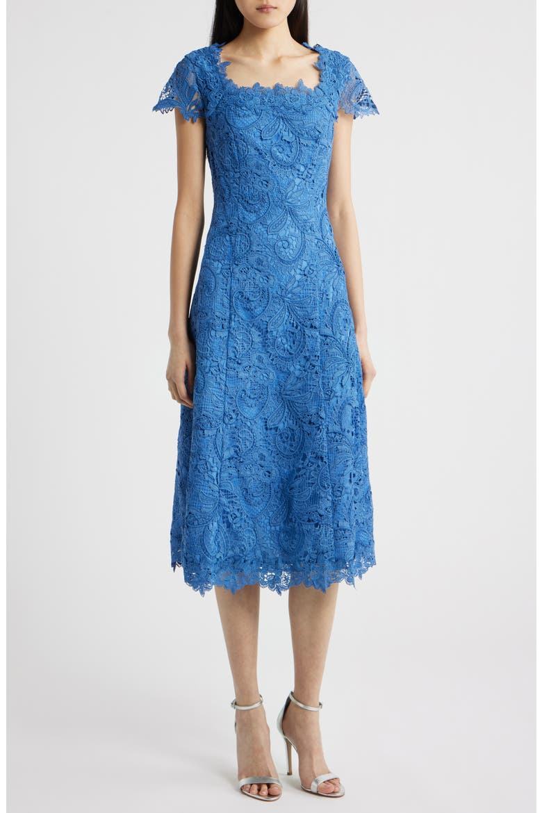 Corded Lace Cocktail Midi Dress, Main, color, RIVERSIDE BLUE