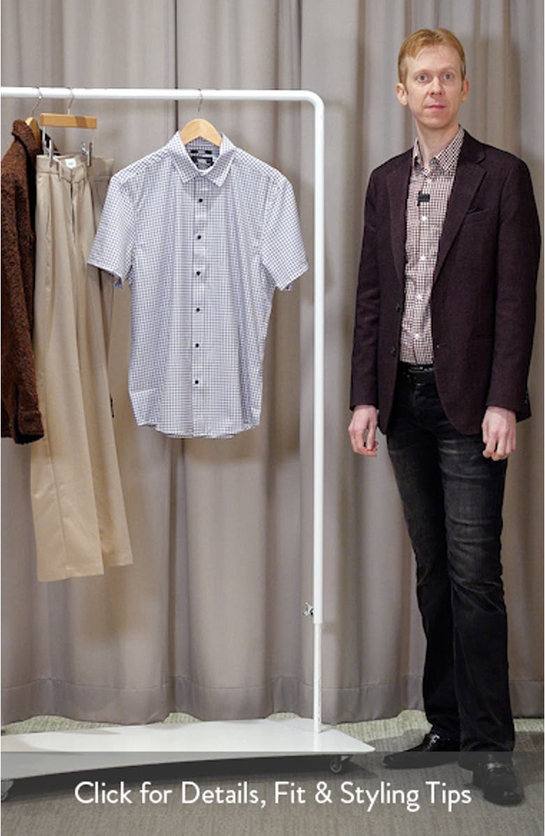 Slim Fit Shaded Square Short Sleeve Performance Button-Up Shirt, sales video thumbnail