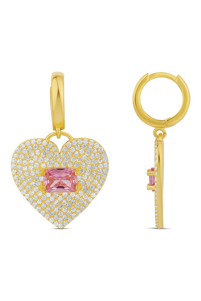 Pavé Heart Huggie Hoop Drop Earrings, Main, color, GOLD