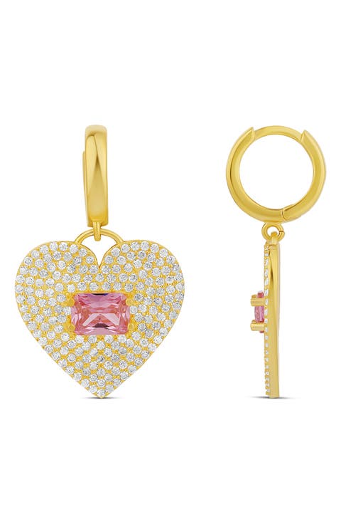 Pavé Heart Huggie Hoop Drop Earrings