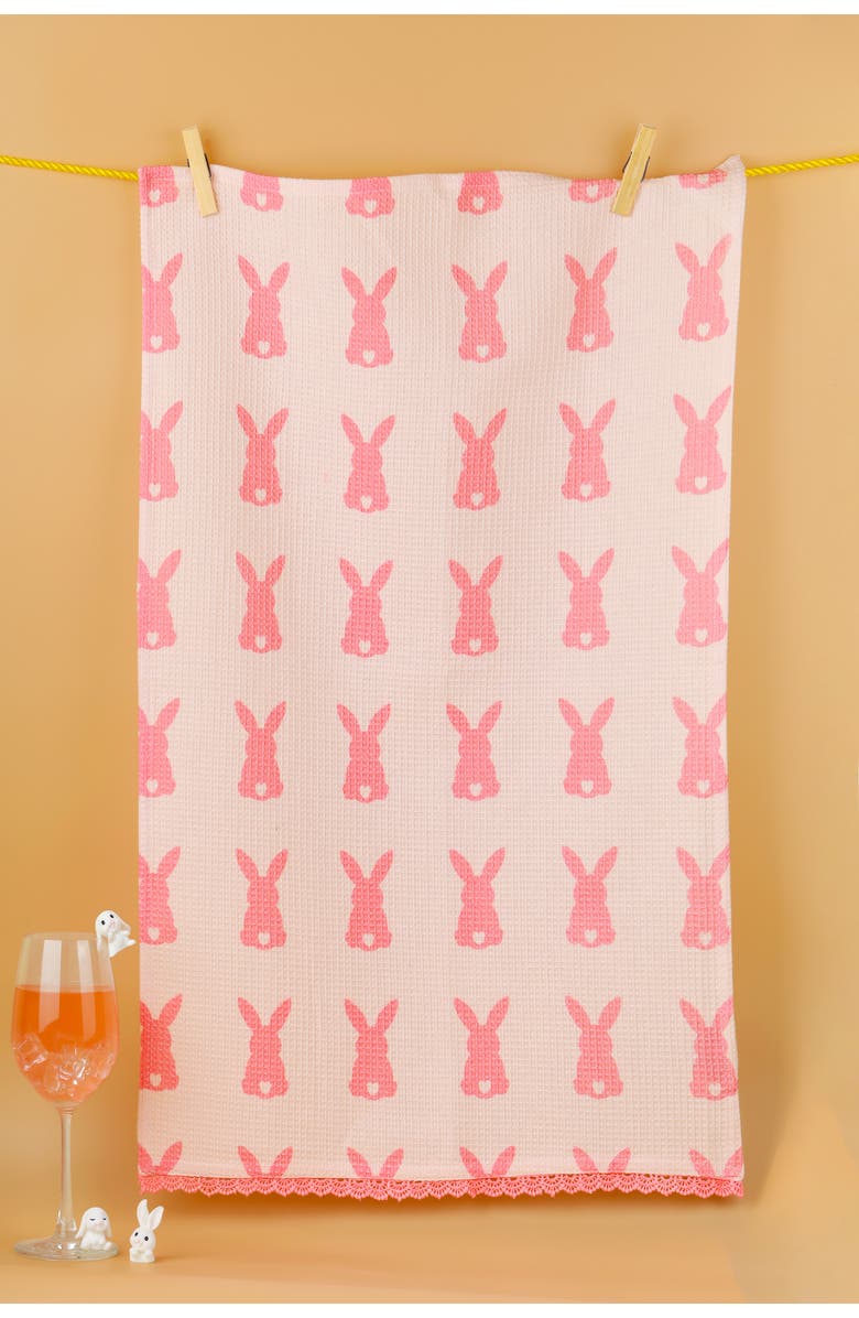 Tiramisu Sweet Bunny Set of 3 Cotton Kitchen Towels, Alternate, color, Pink