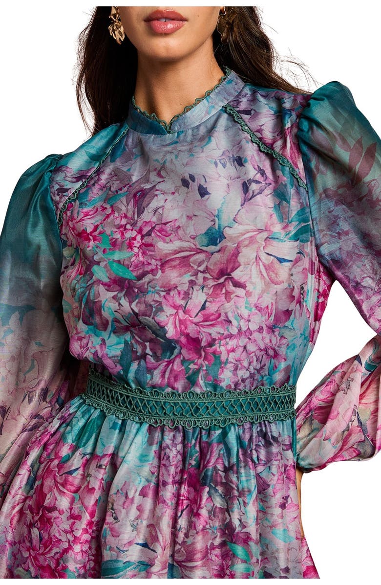 Coast Organza Mini Dress With Floral Print, Alternate, color, Teal