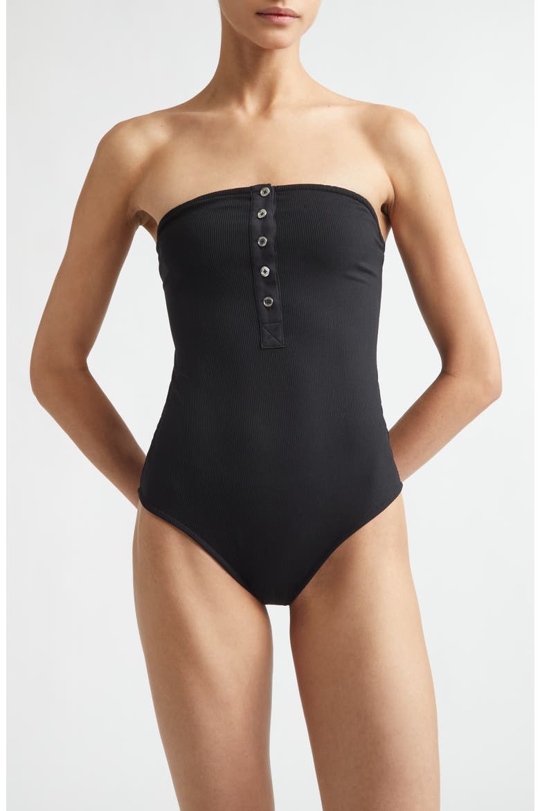 Ribbed Strapless One-Piece Swimsuit, Main, color, BLACK