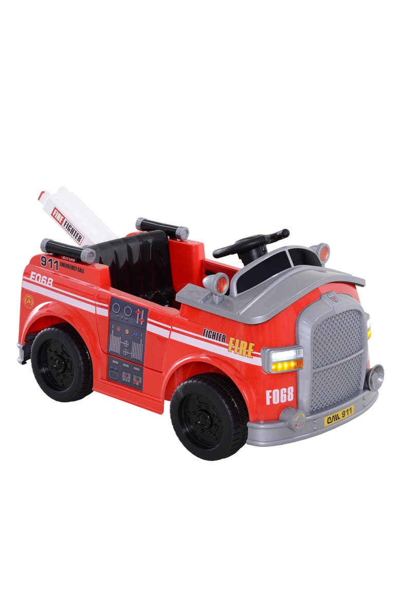 Aosom 6V Ride-On Fire Truck with Remote Control, Music, Lights, Main, color, Red