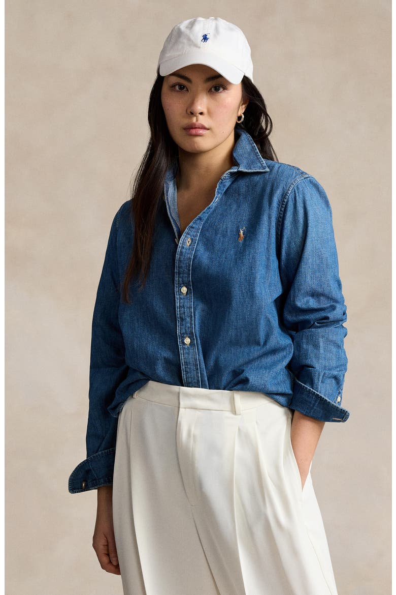 Denim Button-Up Shirt, Alternate, color, MERCED WASH