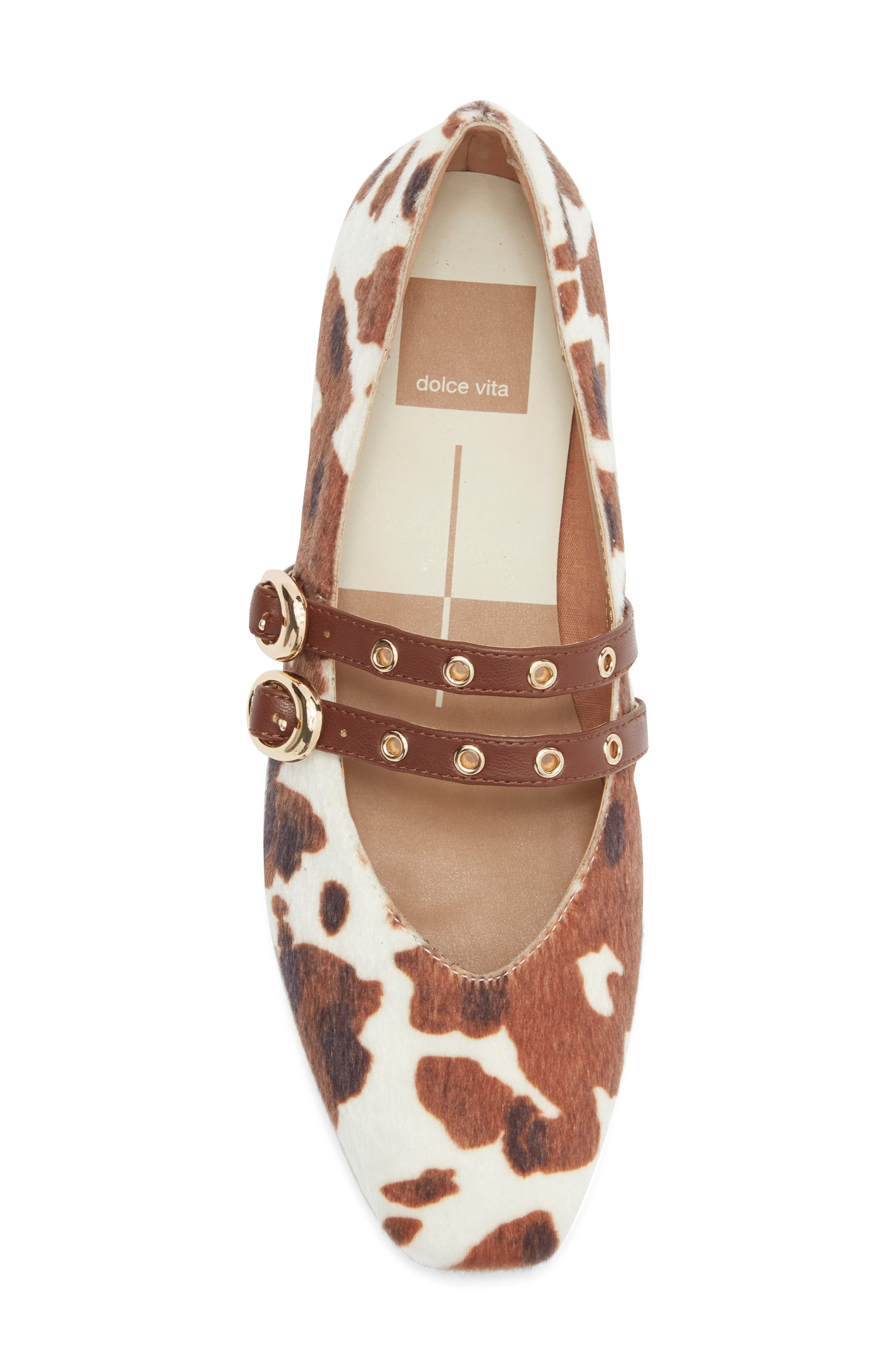 Alenia Grommet Mary Jane Flat, Alternate, color, COCOA FAUX CALF HAIR