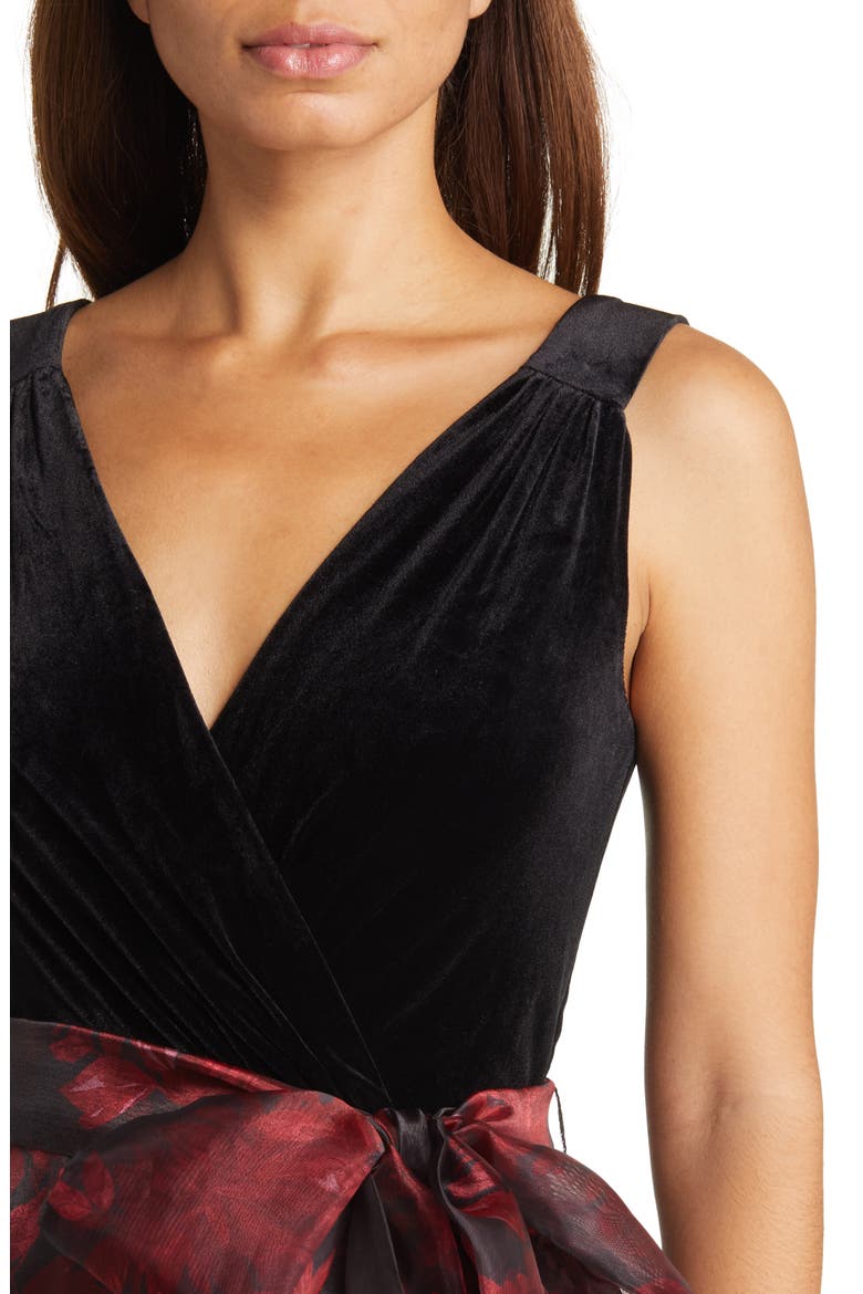 Mixed Media Sleeveless Gown, Alternate, color, BLACK/ RED