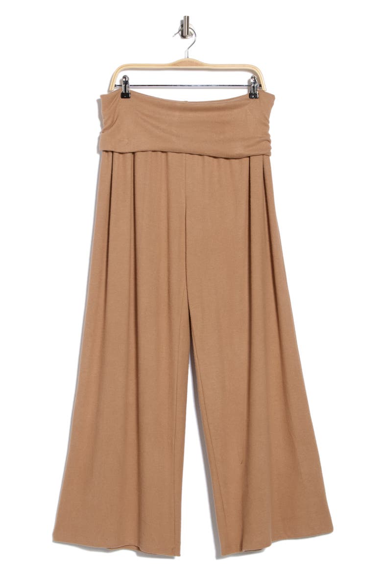 Foldover Knit Wide Leg Pants, Alternate, color, DARK TAUPE