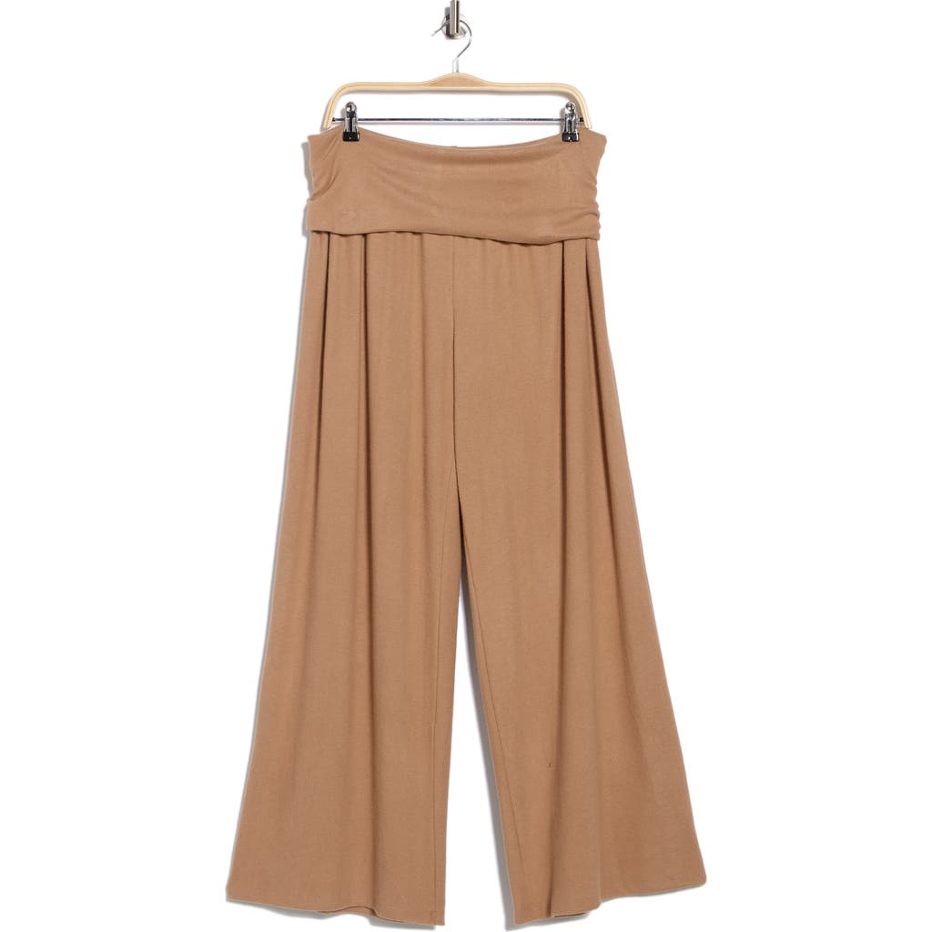 Renee C Foldover Jersey Wide Leg Pants In Brown
