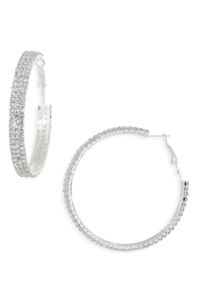 Tasha Crystal Hoop Earrings, Main, color, Silver Crystal