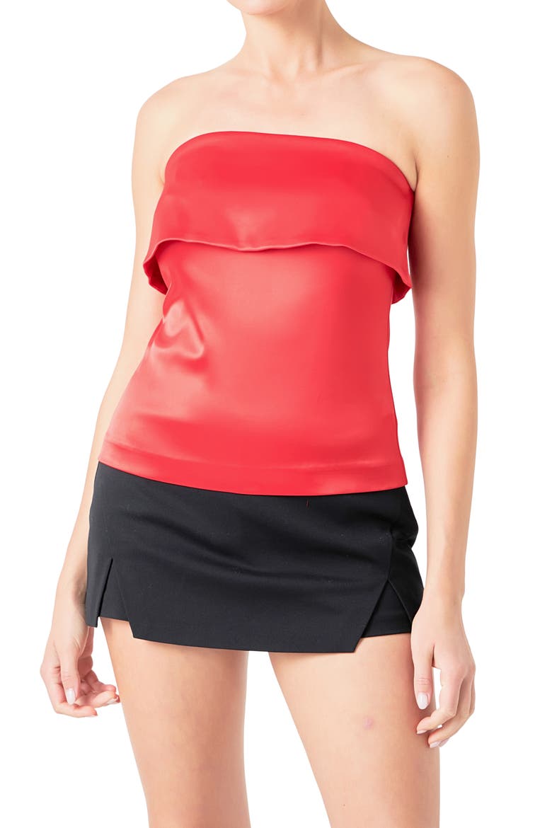 Strapless Satin Top, Alternate, color, RED
